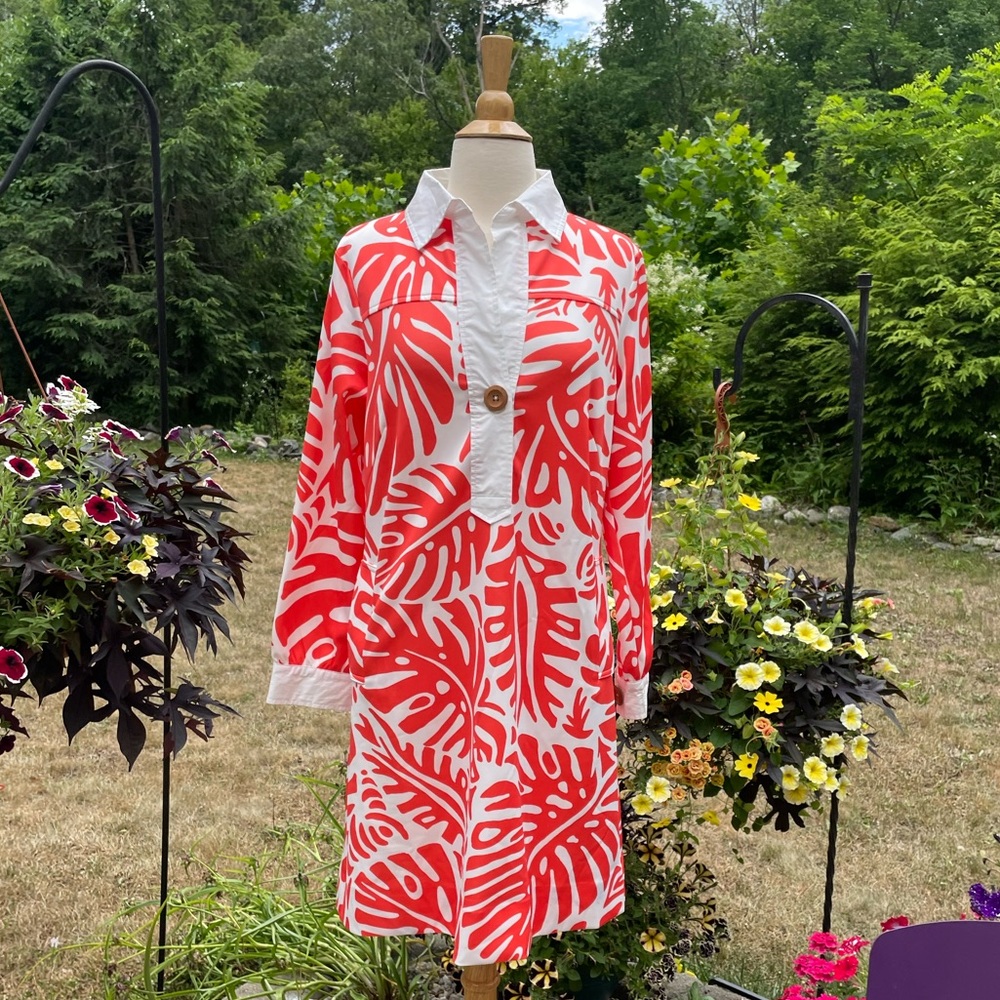 C.K. Bradley L Orange & White Shirtdress
